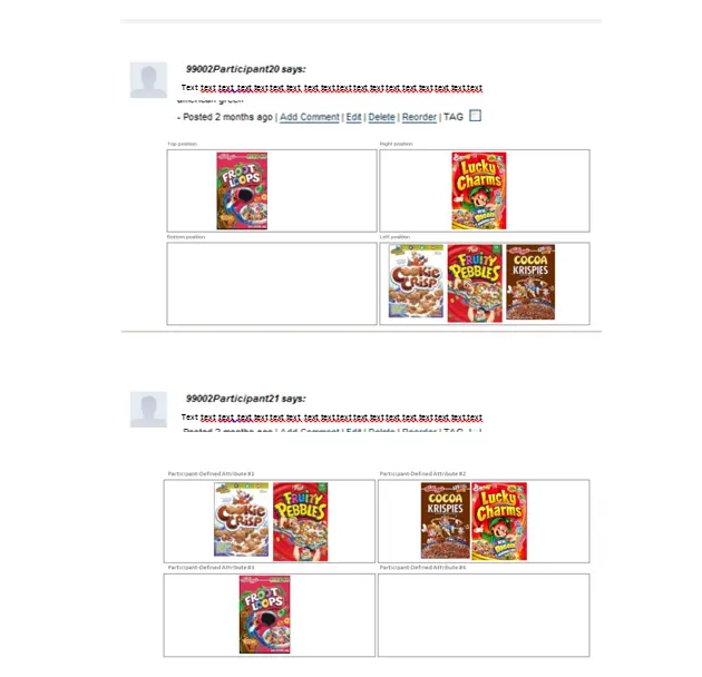 two examples participants completing a breakfast cereal drag and drop perception exercise