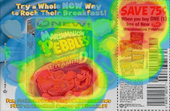heat map tracking consumer's self reported appeal for a cereal coupon